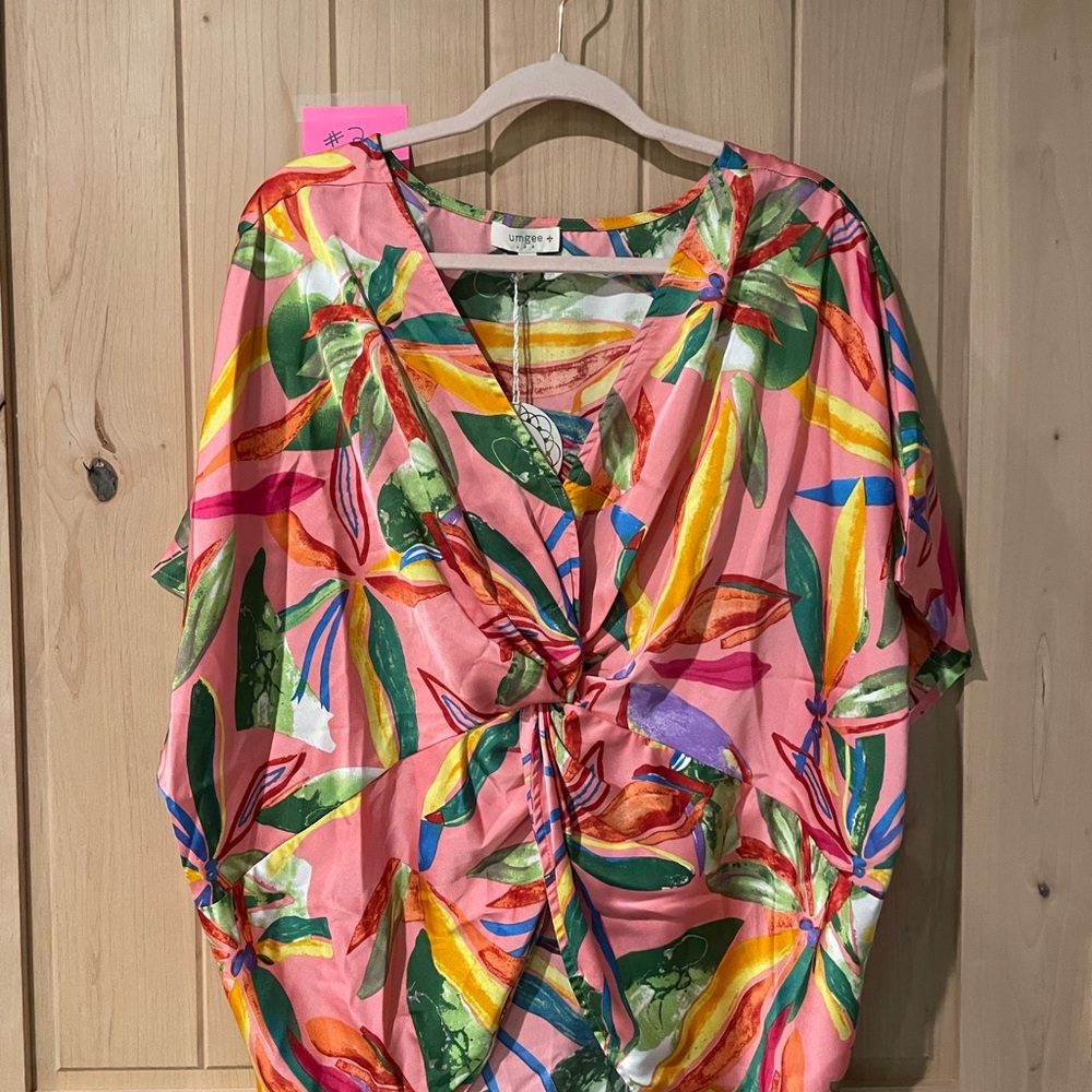 Umgee Multicolor Abstract V-Neck Top With Front Knot